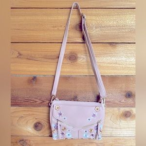Light Pink Floral Crossbody Suede Purse
